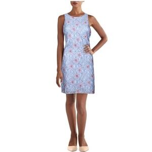 Avec Les Filles Womens Blue Lace Sleeveless Floral Shift Dress NWT Size 12